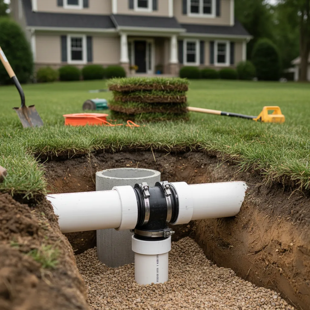 septic to sewer connection square
